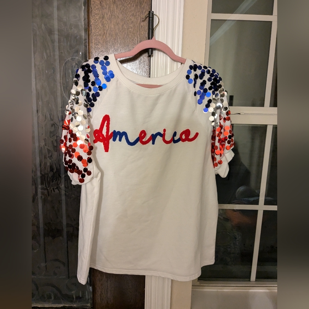 BiBi White Sequin Sleeve Top